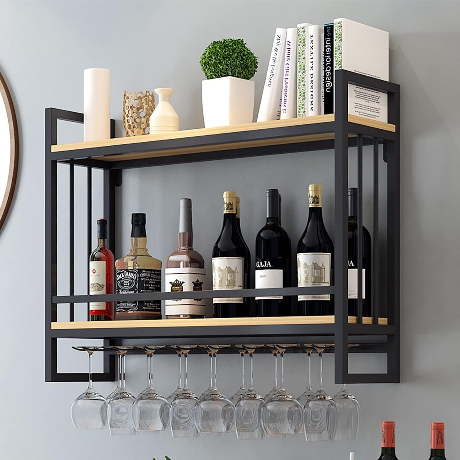 Casier à vin suspendu élégant et support à verre rustique de haute qualité