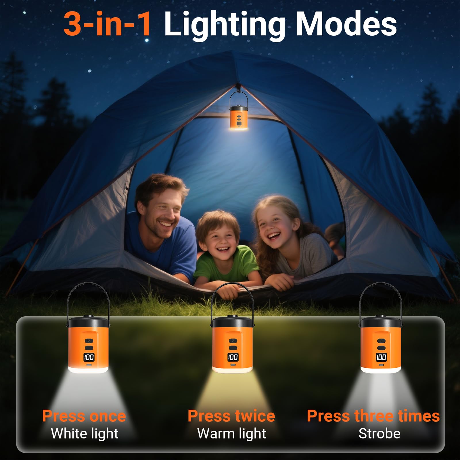 Elektrische Luftpumpe mit 5000-mAh-Akku, tragbare Luftpumpe mit 3 Düsen, inklusive Campinglampe, elektrische Luftpumpe, geeignet für Strand, Camping und Outdoor-Veranstaltungen