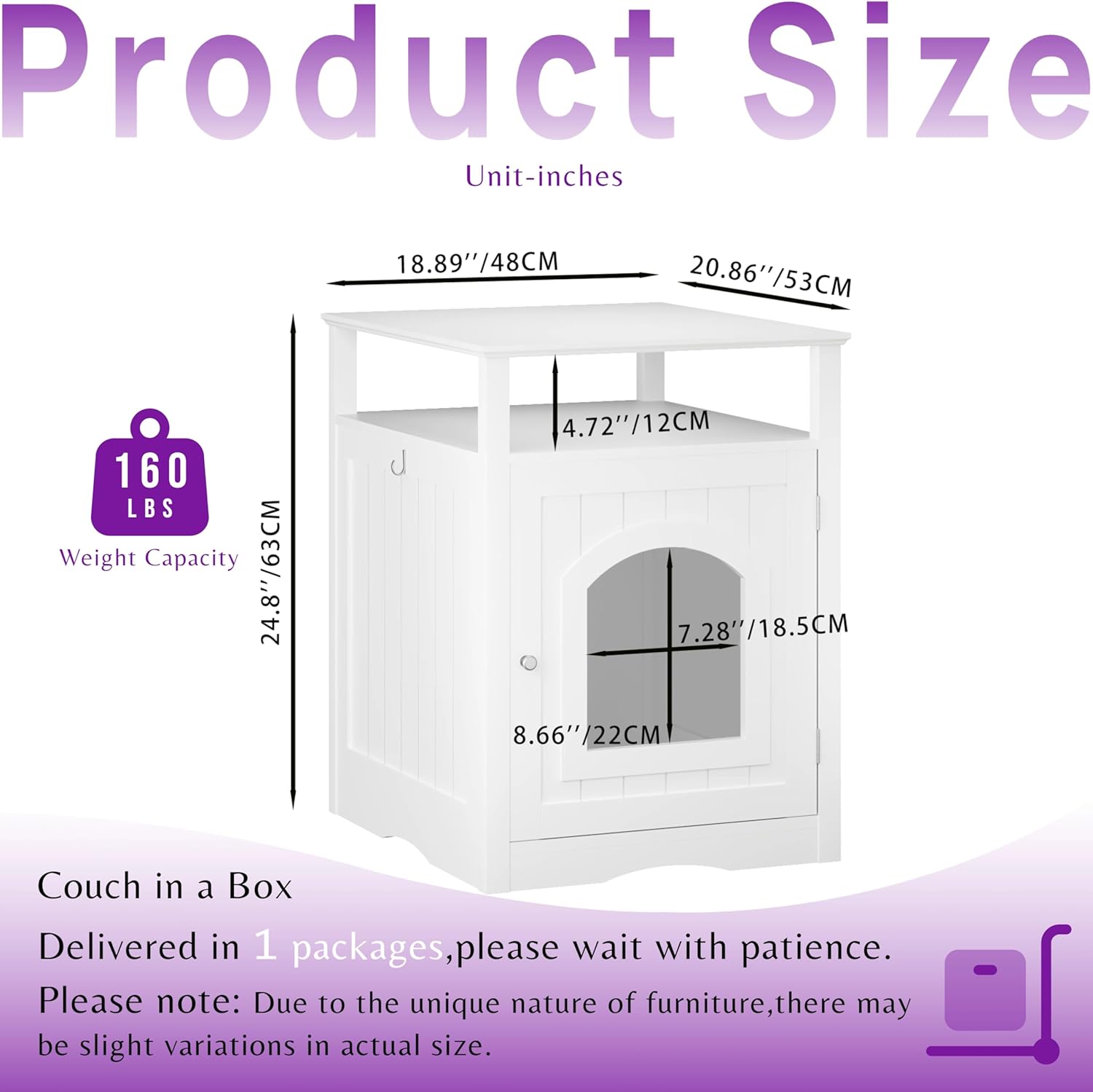 24.80'' Modern Cat Litter Box Enclosure Furniture with Storage Shelf & Side Hook, Hidden Cat House Cabinet with White Finish for Living Room Bedroom, White