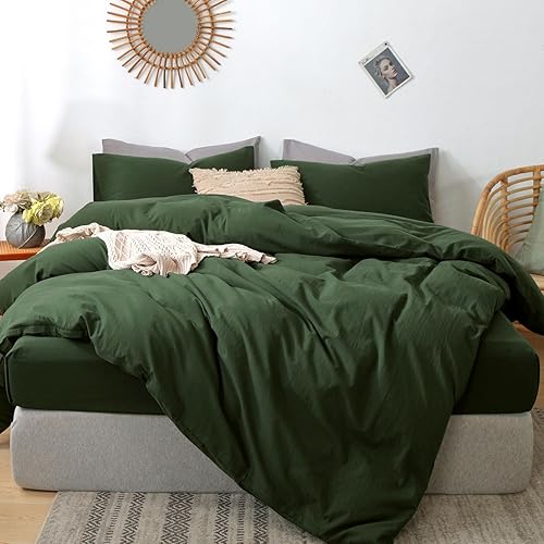 Miniatura 241 de MooMee - Juego de funda de edredón, 100% algodón lavado, textura parecida al lino, transpirable, duradero, suave y cómodo (gris pardo, King)