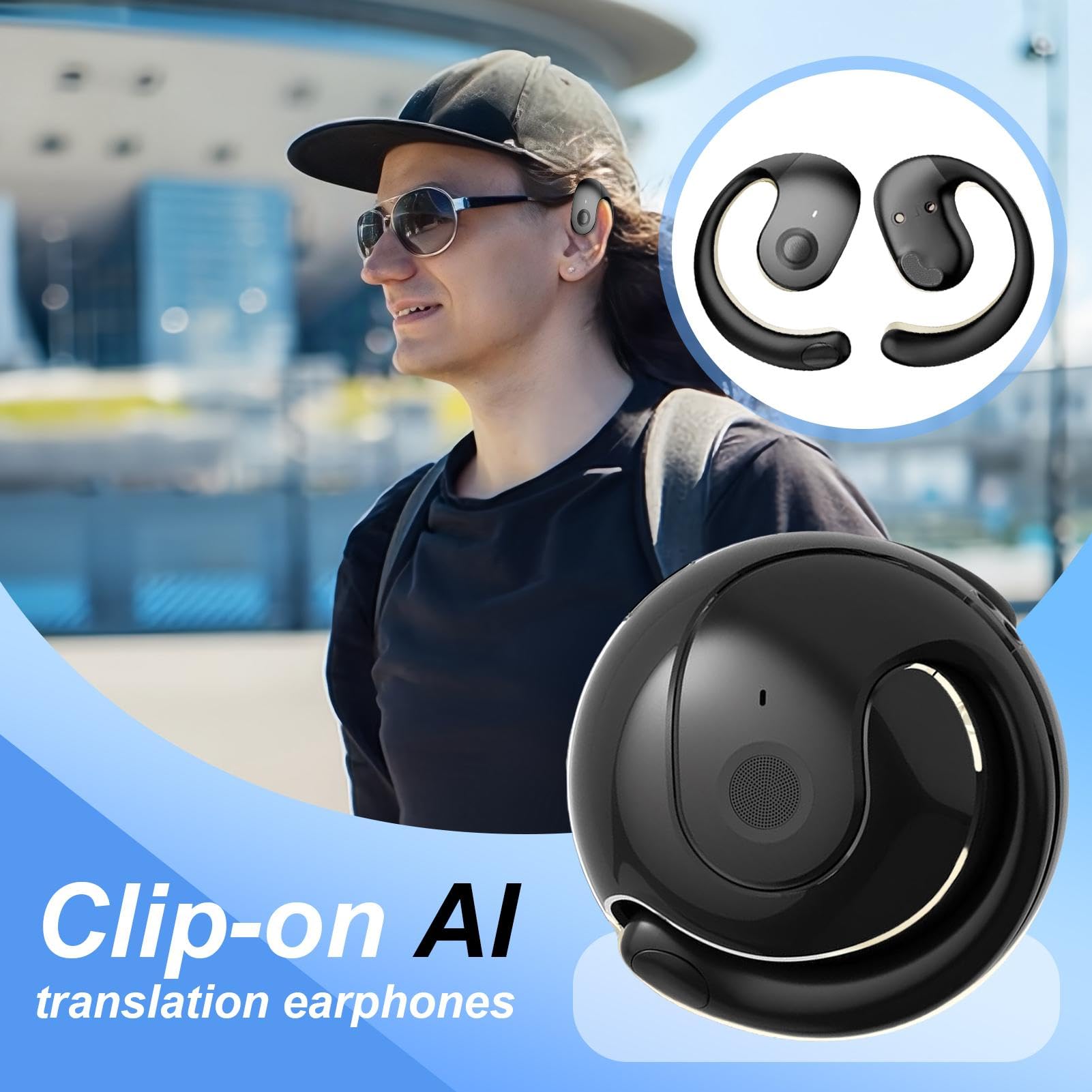 Ki Vertaler hoofdtelefoon, 3-in-1 vertaaltingshoofdtelefoon, 134 talen met app, 7 vertaalmodi, real-time vertaler, oortelefoon, open design, Bluetooth 6.0 draadloze hoofdtelefoon voor leren en reizen