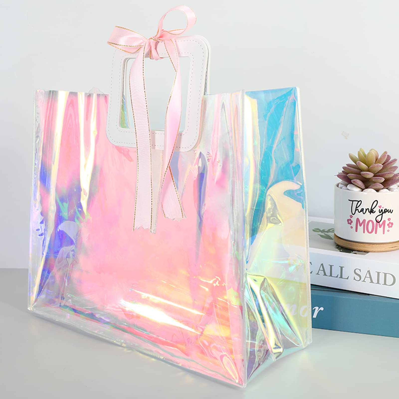20 Pack Iridescent Gift Bags With Handles - Holographic Tote Bags For Parties & Gift Giving