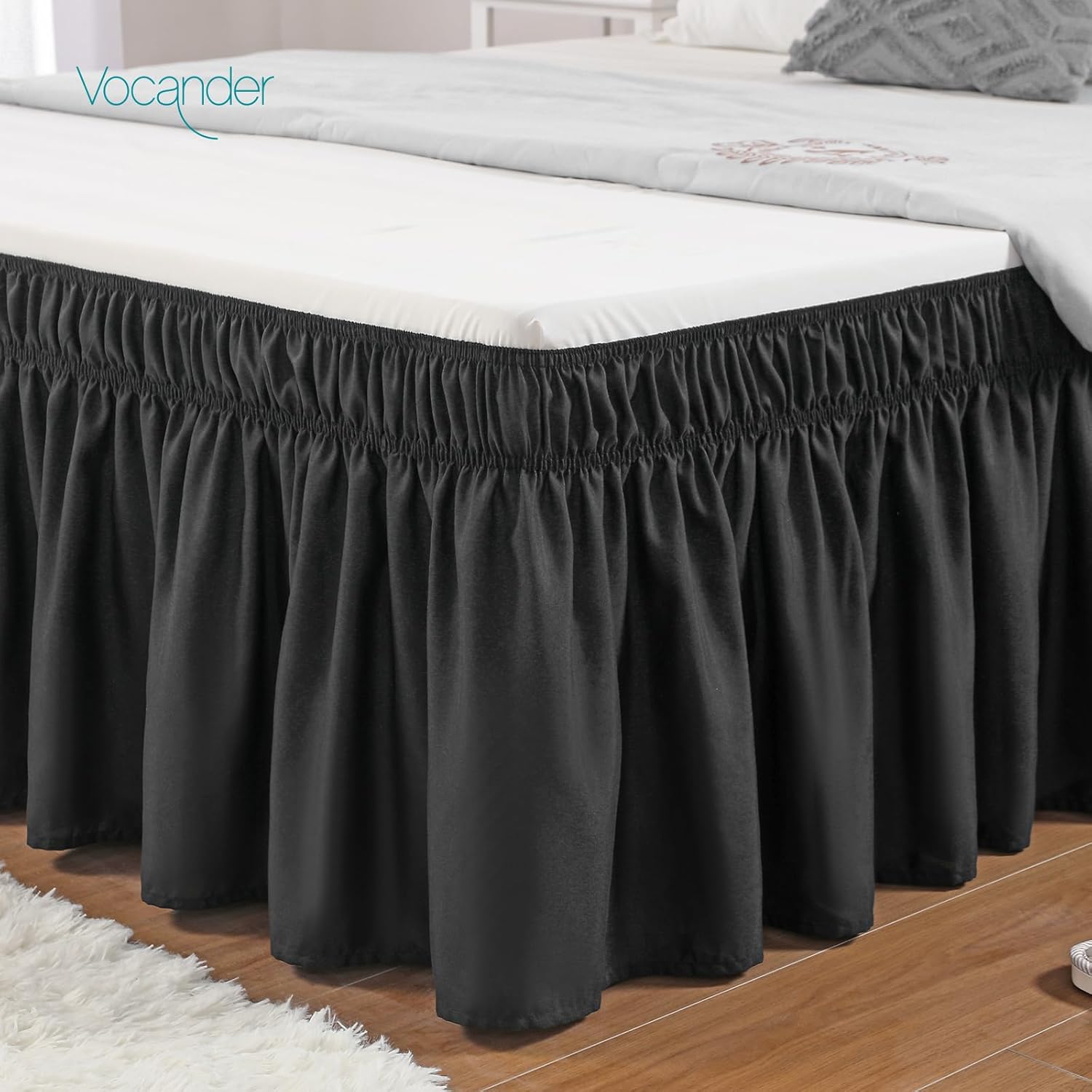 Vocander Black Queen Size Bed Skirt 14 Inch Drop Easy to