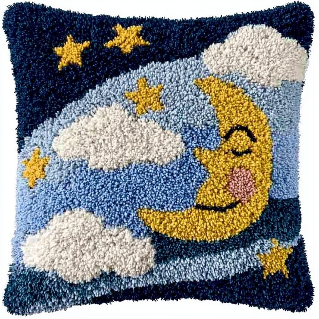 WallustrioaW Latch Hook Cushion Kits for Adults,Cartoon Stars and Moon