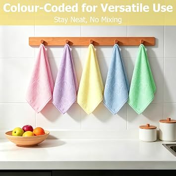 100 Pack Microfibre Cleaning Cloth,Ultra Absorbent & Lint Free Cleaning Cloths in 5 Color,Scratch-Free Microfiber Towels,Reusable Cleaning Rags for Kitchen Car,Glass and Window,30 x 30 cm