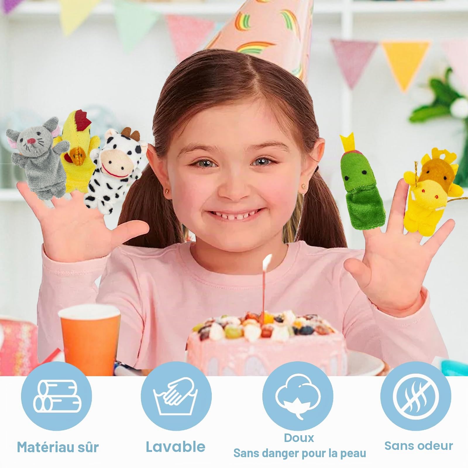 Lot de 12 marionnettes à doigts pour enfants, en peluche, mini doudou, pour cadeaux d'anniversaire d'enfants, cadeaux de fête, Halloween (A)