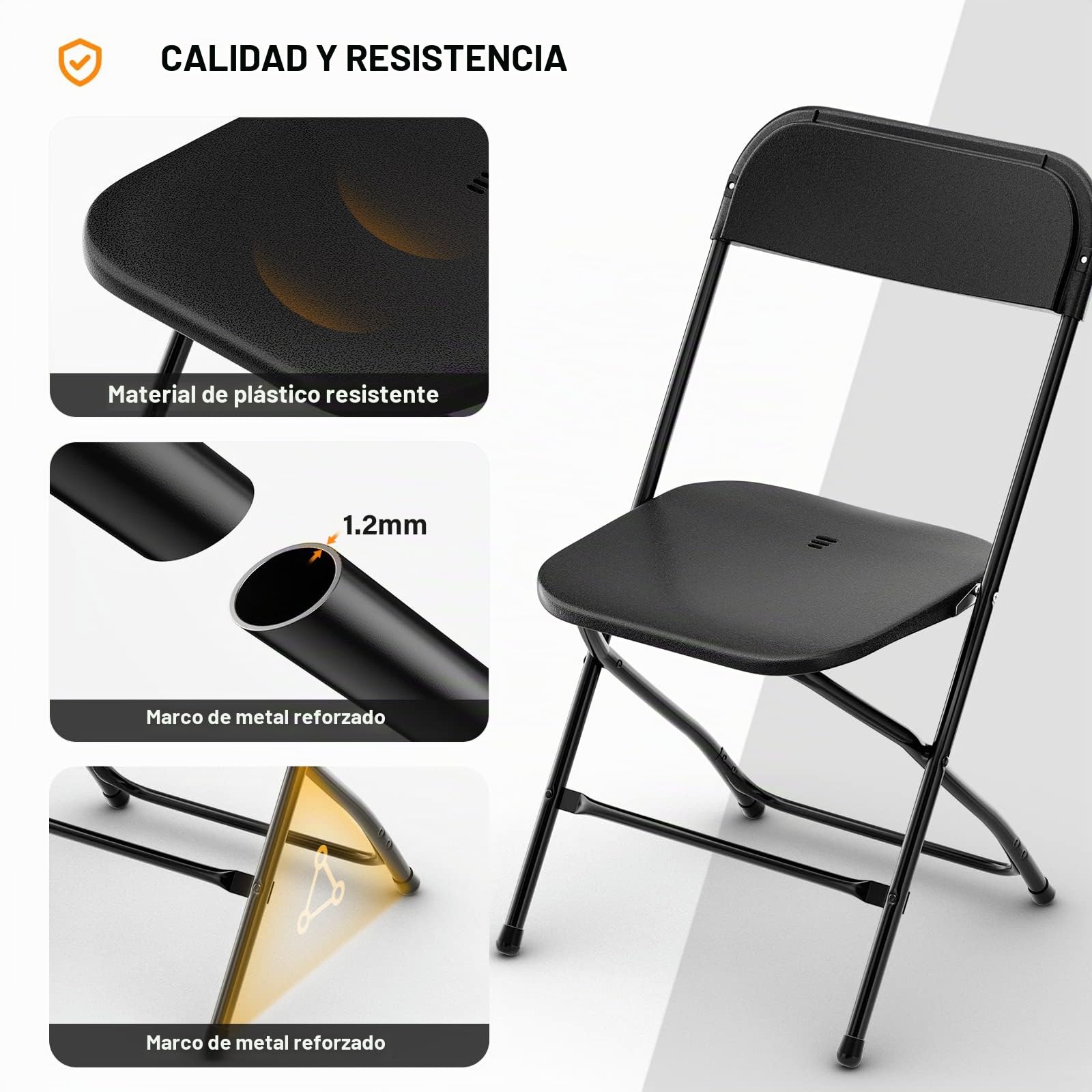 Bonnlo Set de 10 Sillas Plegables – Sillas de Comedor, Jardín, Camping, Plegables, para Balcón, Sala de Estar, Restaurante y Conferencias, Ergonómicas, 47x47x75 cm, hasta 150 kg, Negro