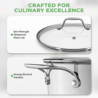 NutriChef Large Stainless Steel Stock Pot with Lid - Big Soup Pot, Heavy Cooking Pot with Glass Lid - Stew Pot, Cookware Induction Pot, Mirror Finish Stockpot, Deep Casserole Pot, 15-Qt/14.2 Litre