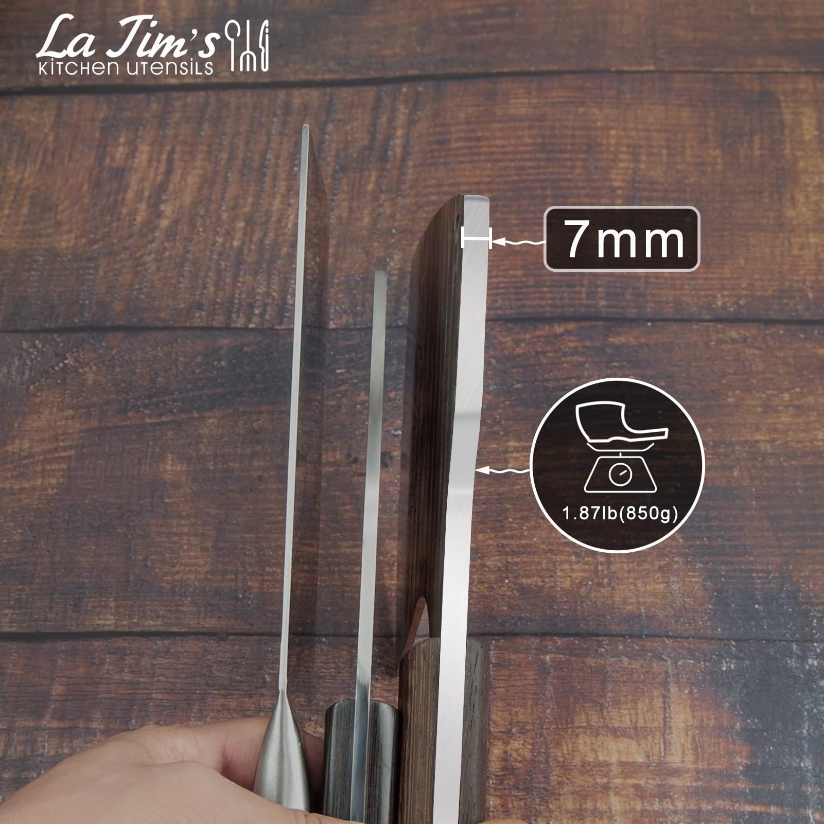 LA TIM'S Cuchillo de carnicero, cuchillo de 0.85 Kg para trabajo pesado con acero forjado a mano con alto contenido de carbono, cuchillo de carnicero para cortar huesos, mango de madera maciza