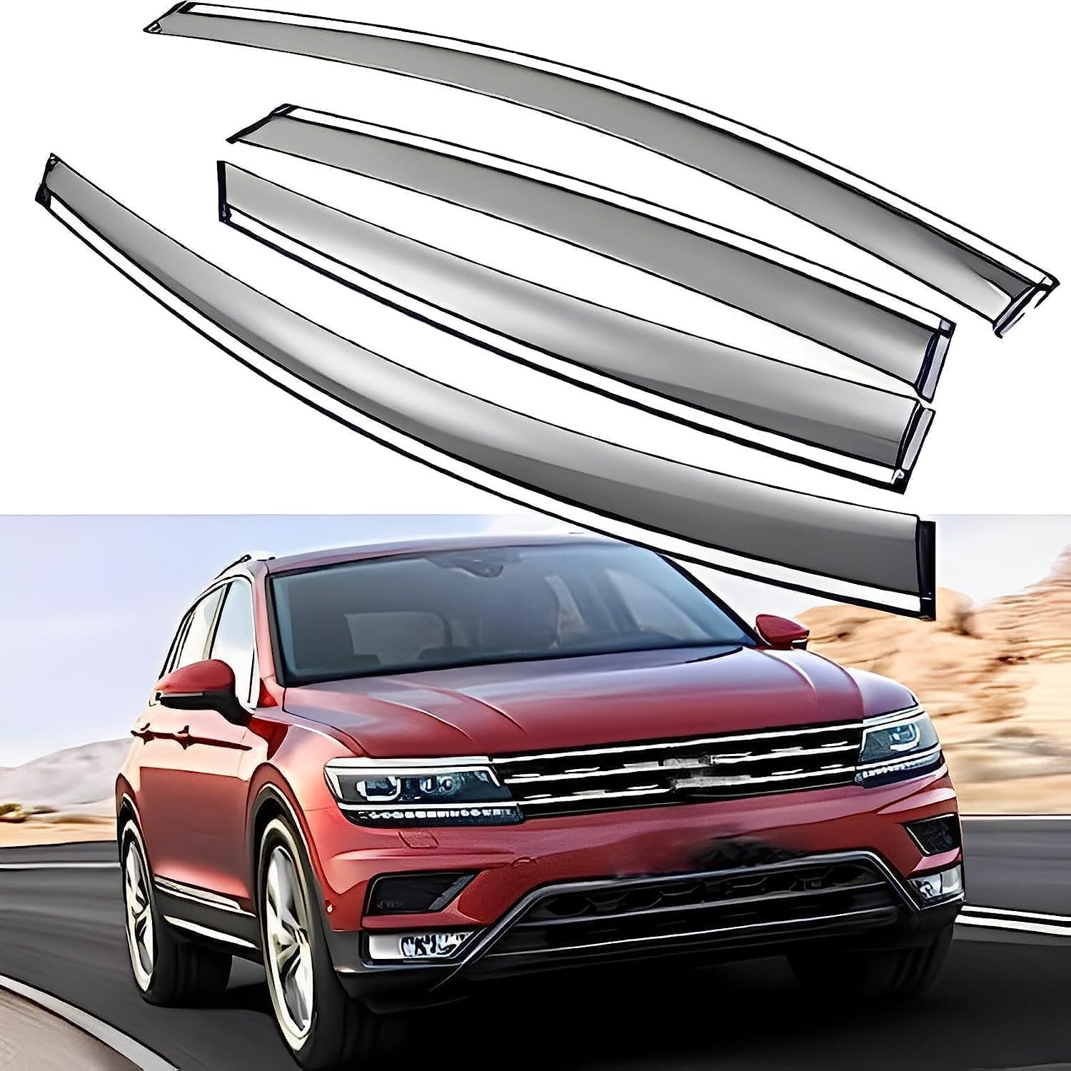 FengXH Window Deflectors for VW Tiguan R-Line 2018-2023 - 4pc Smoke Tint, Waterproof, Noise Reducing.
