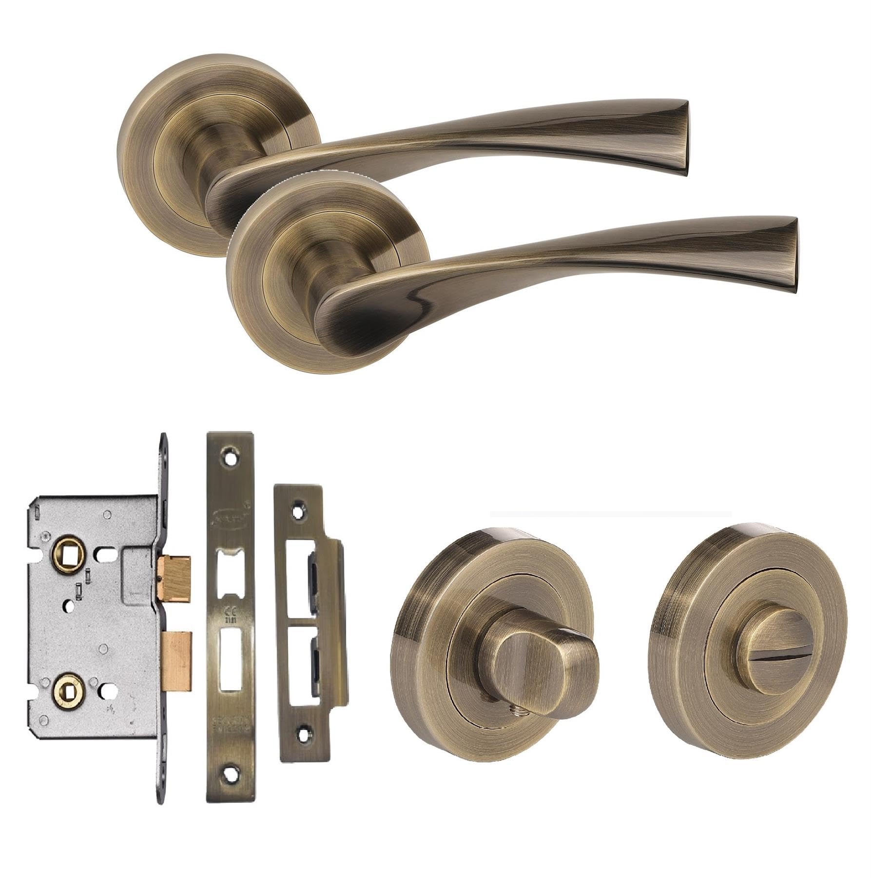 Golden Grace Astrid Bathroom Handle Thumbturn And Mortise Lock Set Antique Brass