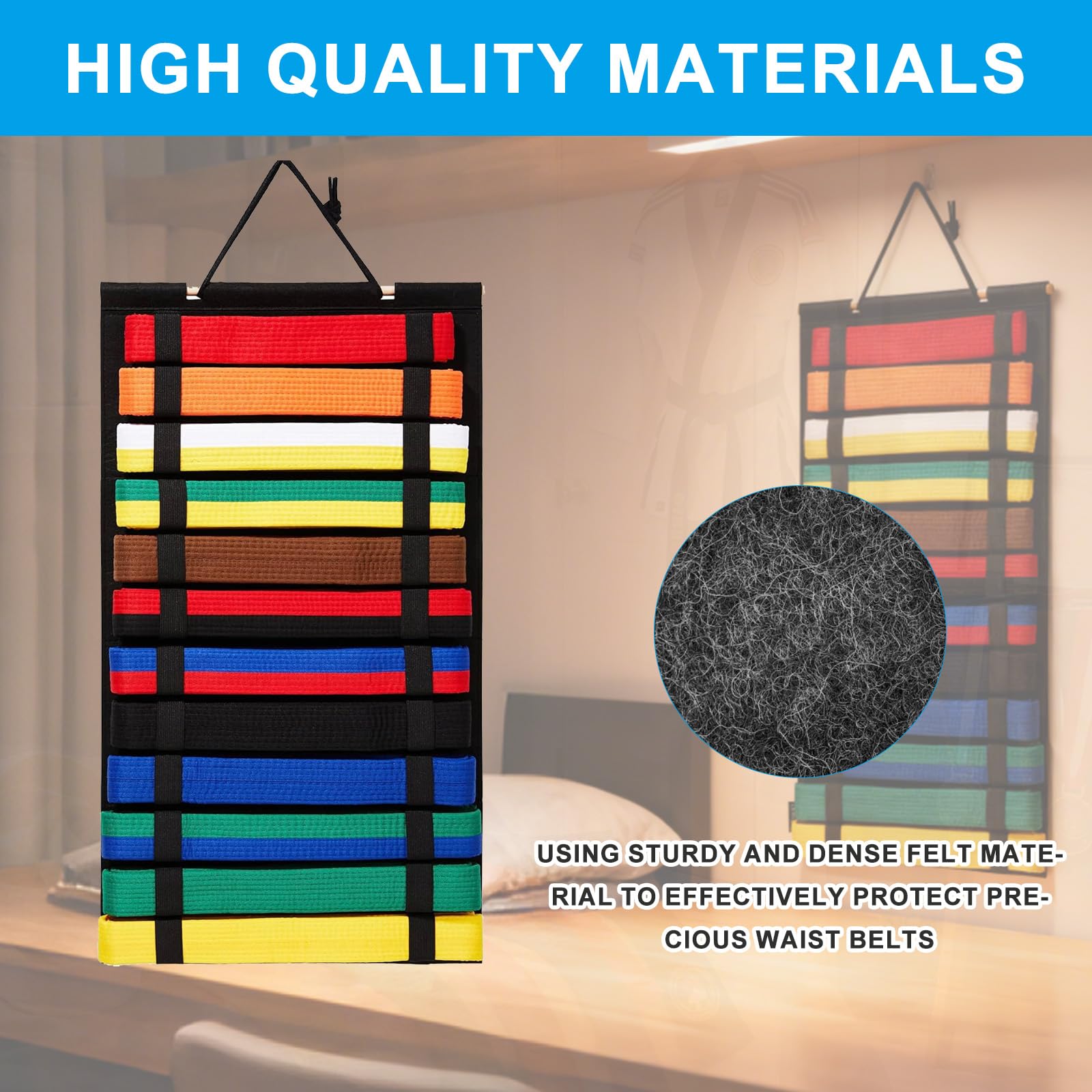 Rangement Ceinture Taekwondo, Porte Outils Ceinture D'arts Martiaux,Ceinture Porte Outil de Boxe, Accessoires de Judo pour Médailles, Ceintures de Judo,Peut Contenir Jusqu'à 12 Ceintures