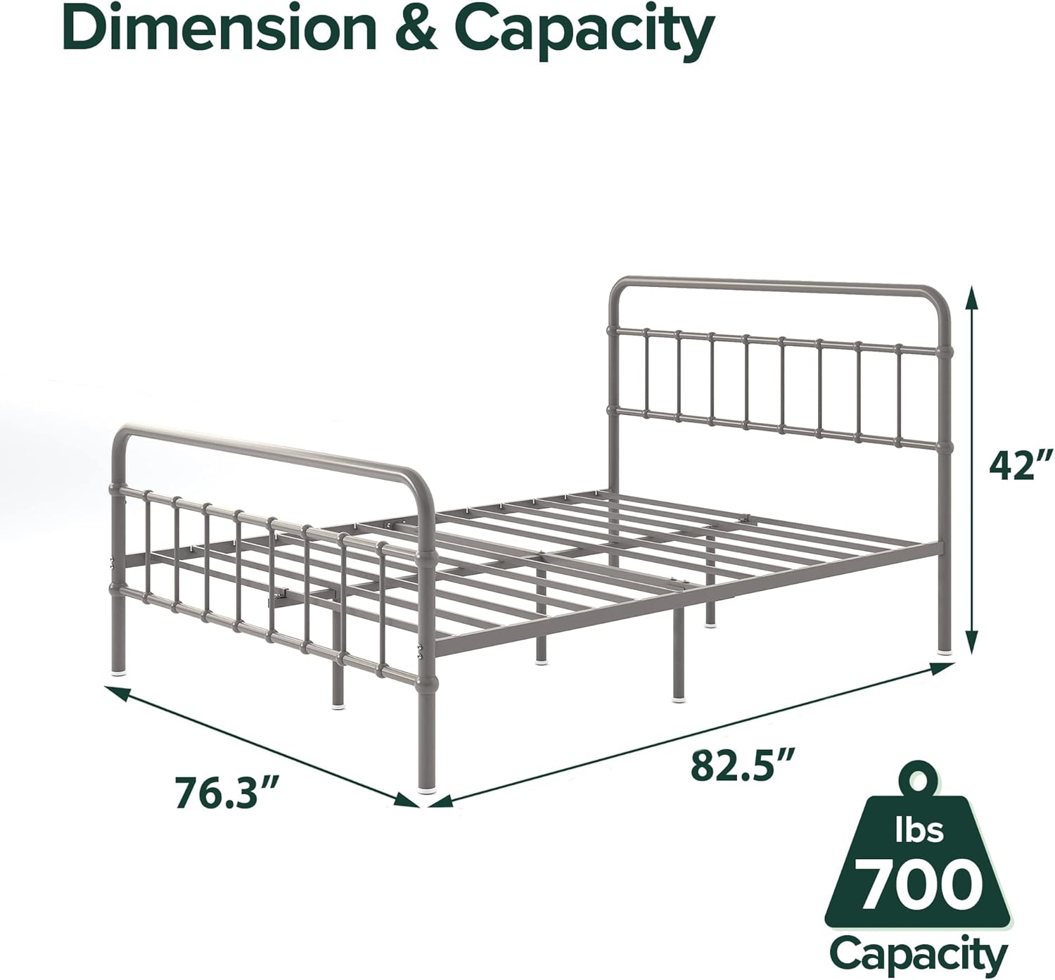 Zinus Florence Metal Platform Bed Frame, Mattress Foundation, No Box Spring Needed, Easy Assembly, Grey, King