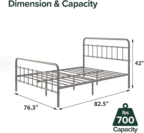 Miniatura 81 de Zinus Florence - Base de cama con plataforma de metal, base de colchón, no necesita somier, fácil montaje, blanco, tamaño matrimonial. Blanco,Negro