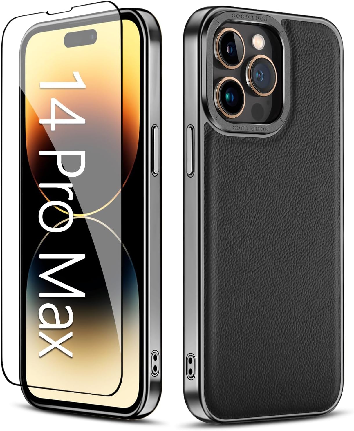 WTCASEDesigned for iPhone 14 Pro Max Case Genuine Leather Compatible with Mag-Safe Slim Luxury Elegant Grip Shockproof Cover，6.7 inch (Black)