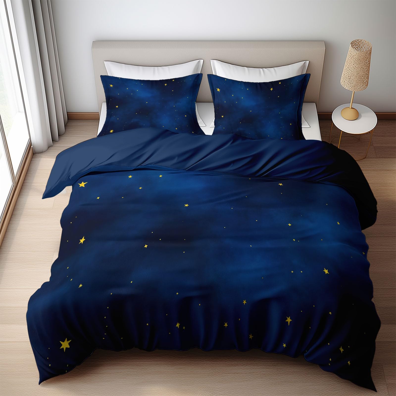 Parure de lit 90x190 cm bleu marine avec housse de couette imprimé étoiles