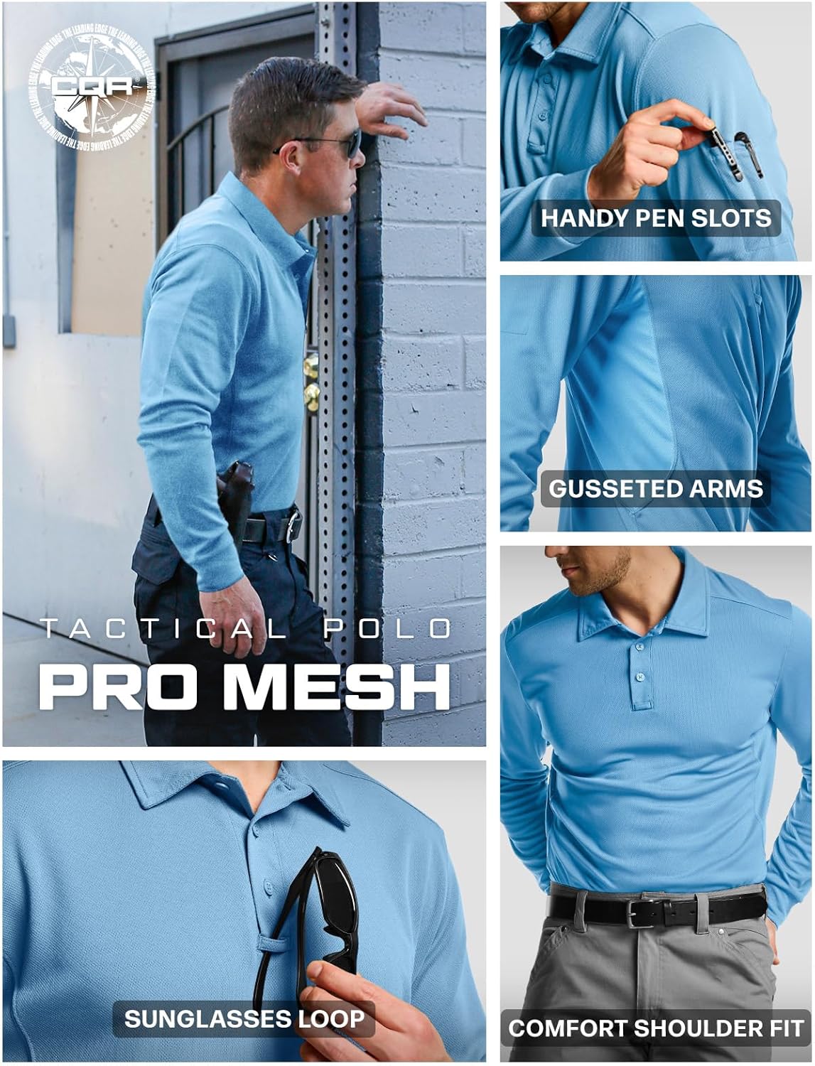 CQR Men's Polo Shirt, Long Sleeve Tactical Shirts, Outdoor UPF 50+ Pique Shirt, Dry Fit Lightweight Golf Shirts - Image 5