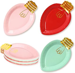 Whaline 30Pcs Christmas Paper Plate Lights Shape Disposable Dinner Party Plates Holiday Dinnerware for Dessert Salad Appetizer Cookies, 10.4 x 6.7 In