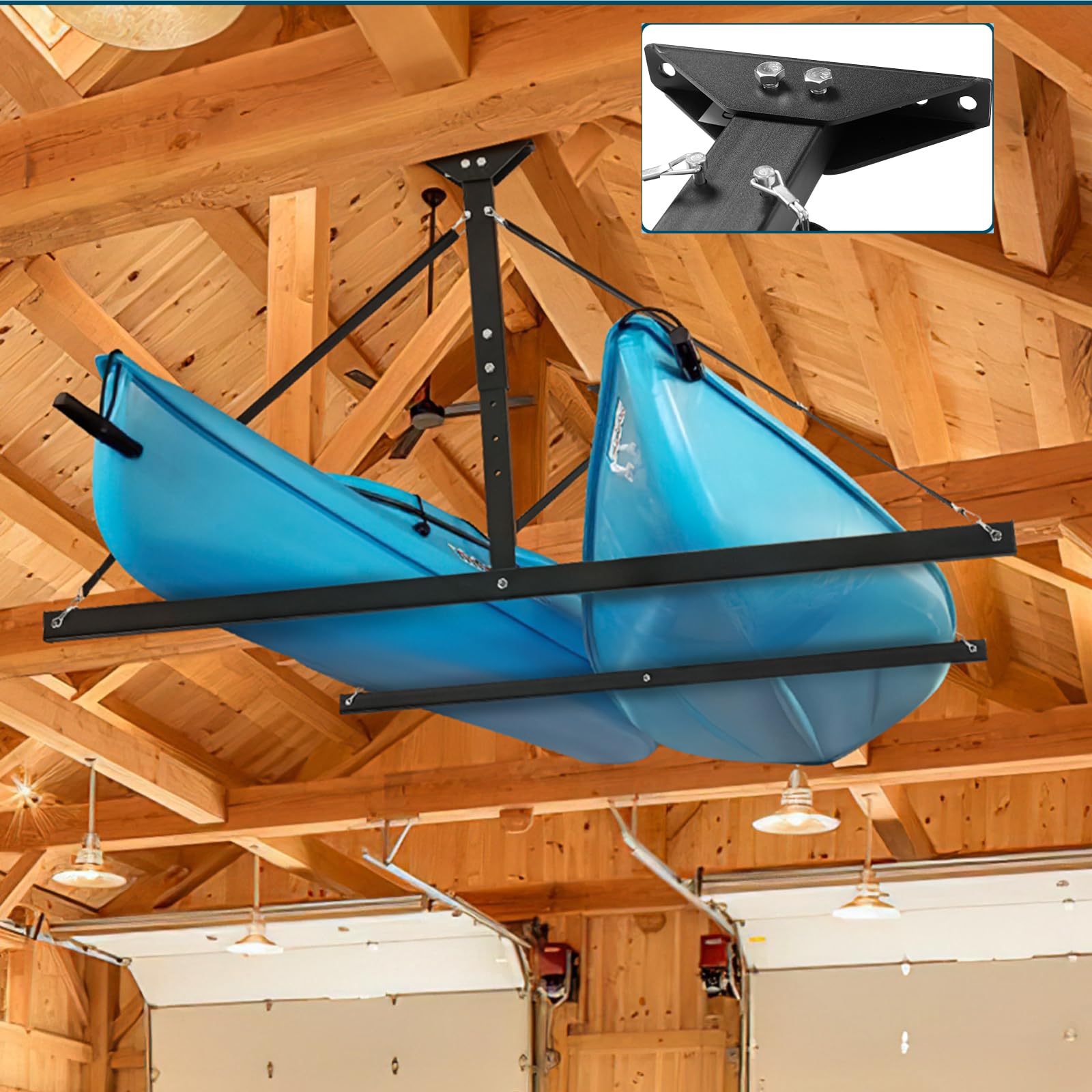 Photo 1 of Unionline Kayak Storage Rack for Garage and Outdoor, Storage Rack for Kayak, Canoe, Surfboard and Paddleboard Ceiling Rack-2 kayaks