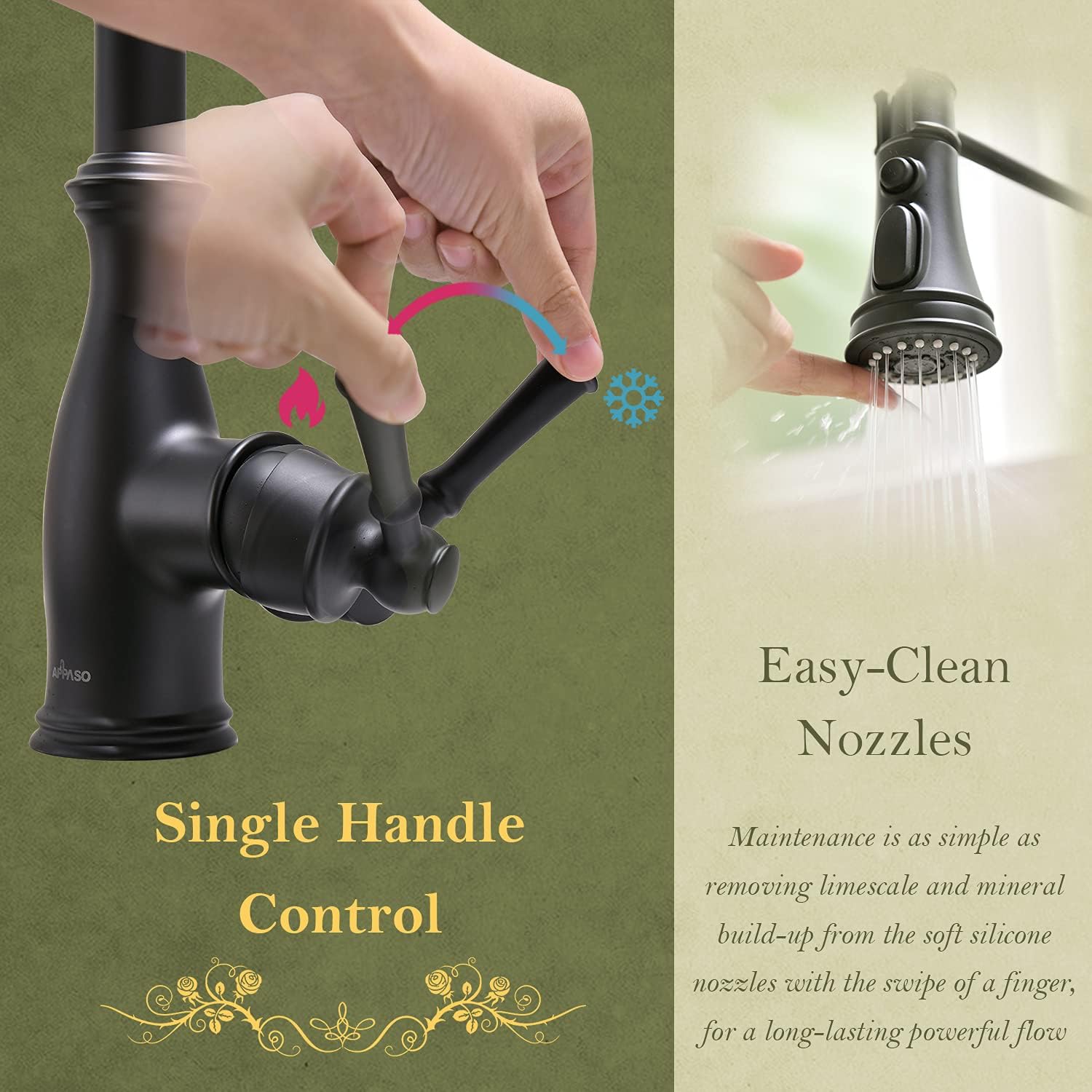 Commercial Kitchen Faucet with Pull Down Sprayer Black, Pre-Rinse Solid Brass Single Handle Spring One Hole High Arc Kitchen Sink Faucet, APPASO (Matte Black)