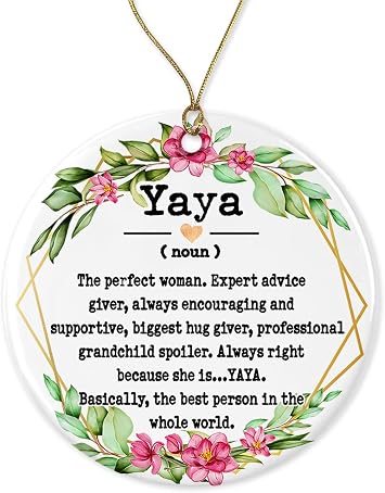 Yaya Noun Christmas Ornament - Mothers Day Gift - Definition Keepsake Printed on One Side