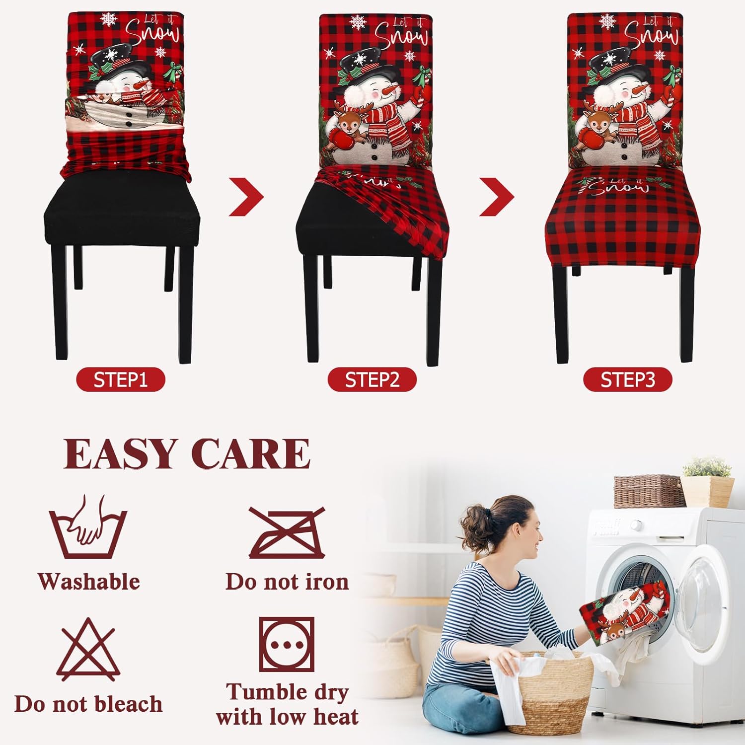 Weldomcor Christmas Chair Covers Set of 6 Stretch Dining Room Chair Protector Slipcovers Snowman Buffalo Plaid Red Kitchen Seat Covers Spandex Decorations for Xmas Holiday Party Banquet Home Decor