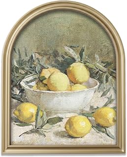 TwoDays Vintage Rustic Lemon Framed Wall Art for Kitchen, Dining Room – Gold Arched Wood Frame Canvas Picture for Home Aesthetic Wall Decor, Cottagecore Farmhouse Artwork Prints (11" x 13.8")