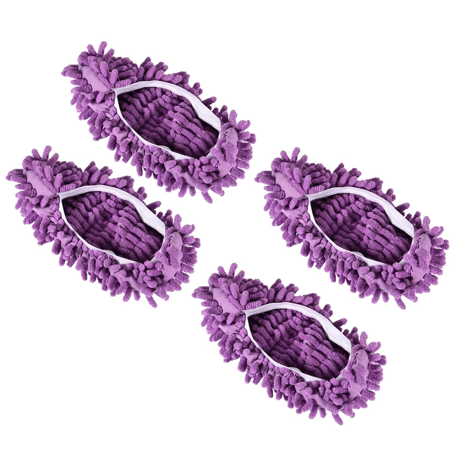 YOKIVE 4 Pcs Washable Cleaning Shoes Covers, Home Multifunction Chenille Duster Mop Slippers Foots Sock | House Office Floors (Purple)
