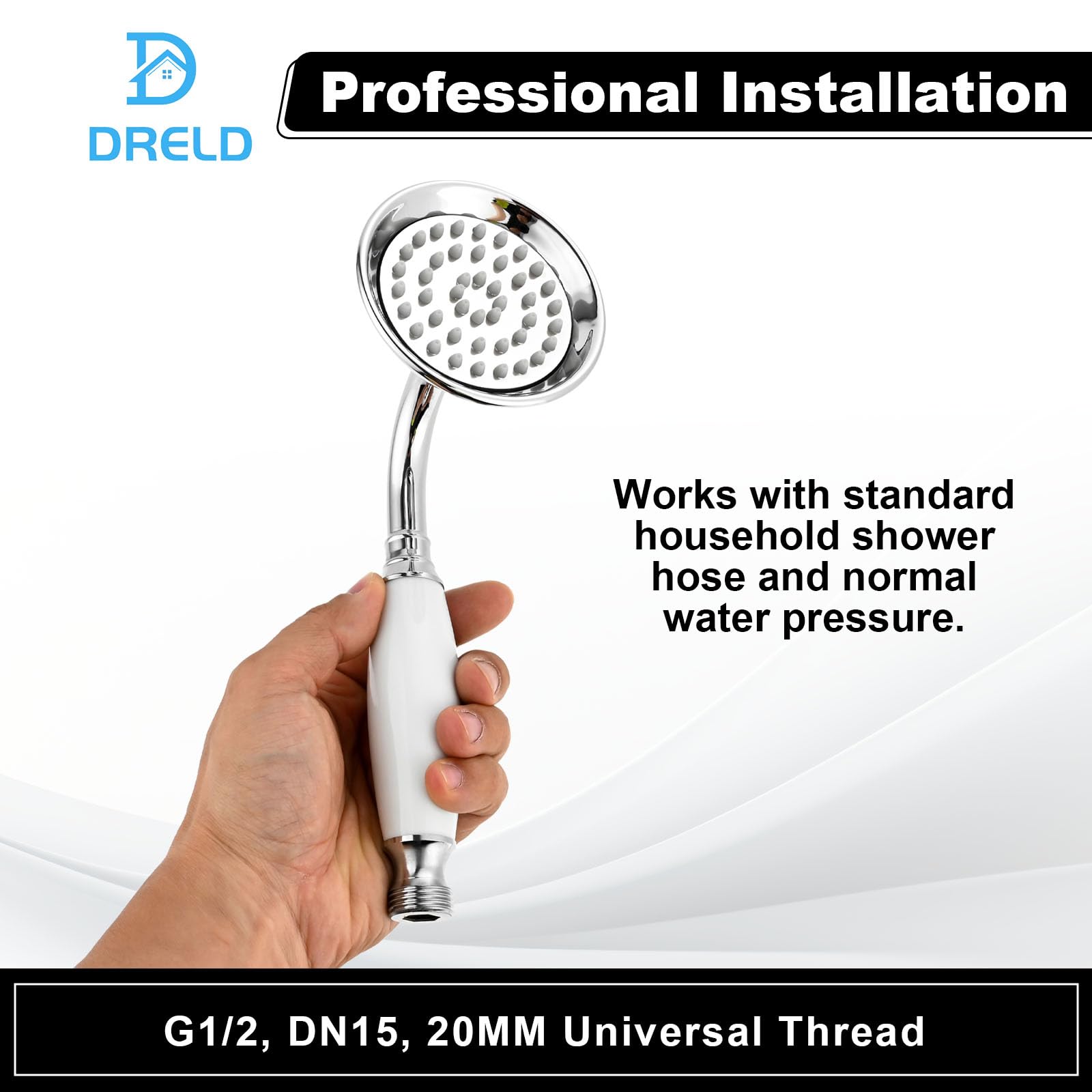 DRELD 2-Piece Retro Stainless Steel Shower Head Set - Victorian Vintage Style Hand Shower with 1.5m Hose, Silver - Image 4