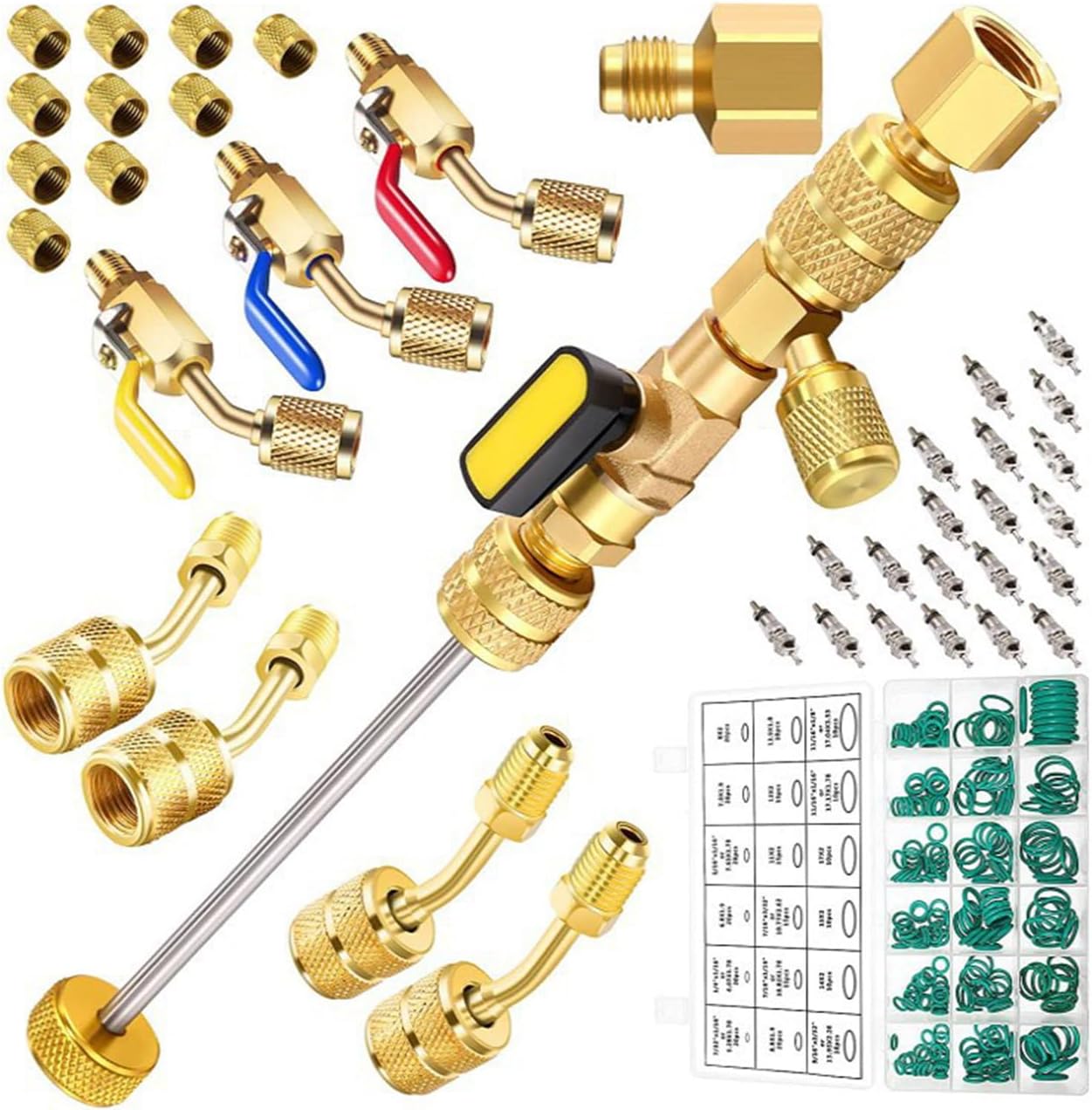 Small Ball Valves Cores Extractor Set Includes Brass Adapters Sealing Washers For R410A R22 32 Refrigerants Ports Use No Refrigerants Release Core Grabbers Tool