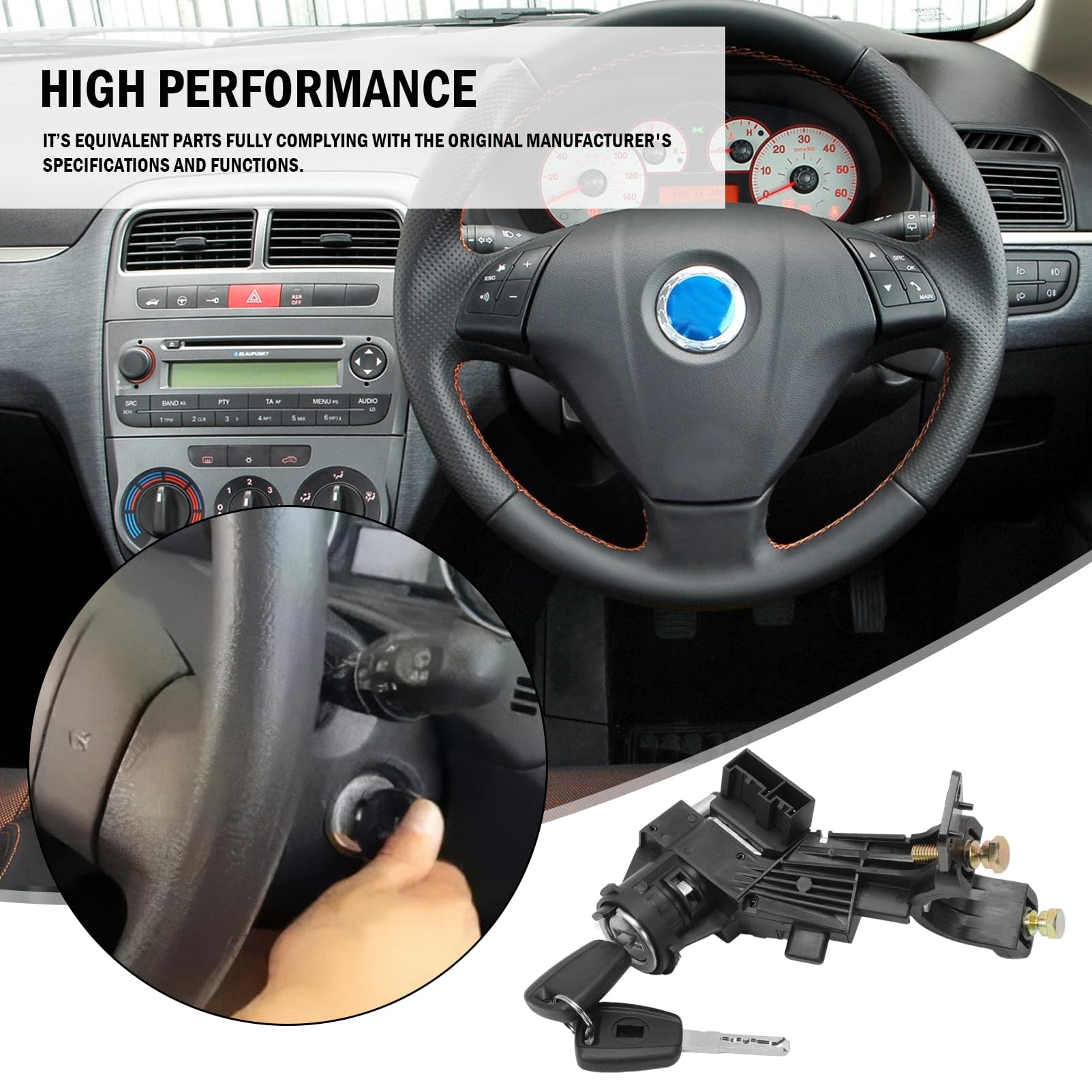 Bloccasterzo blocco per Fiat Punto 3 2012-2024,Doblo 2 2010-2024,Grande Punto 2005-2024 con cilindretto avviamento 51865543 51928526
