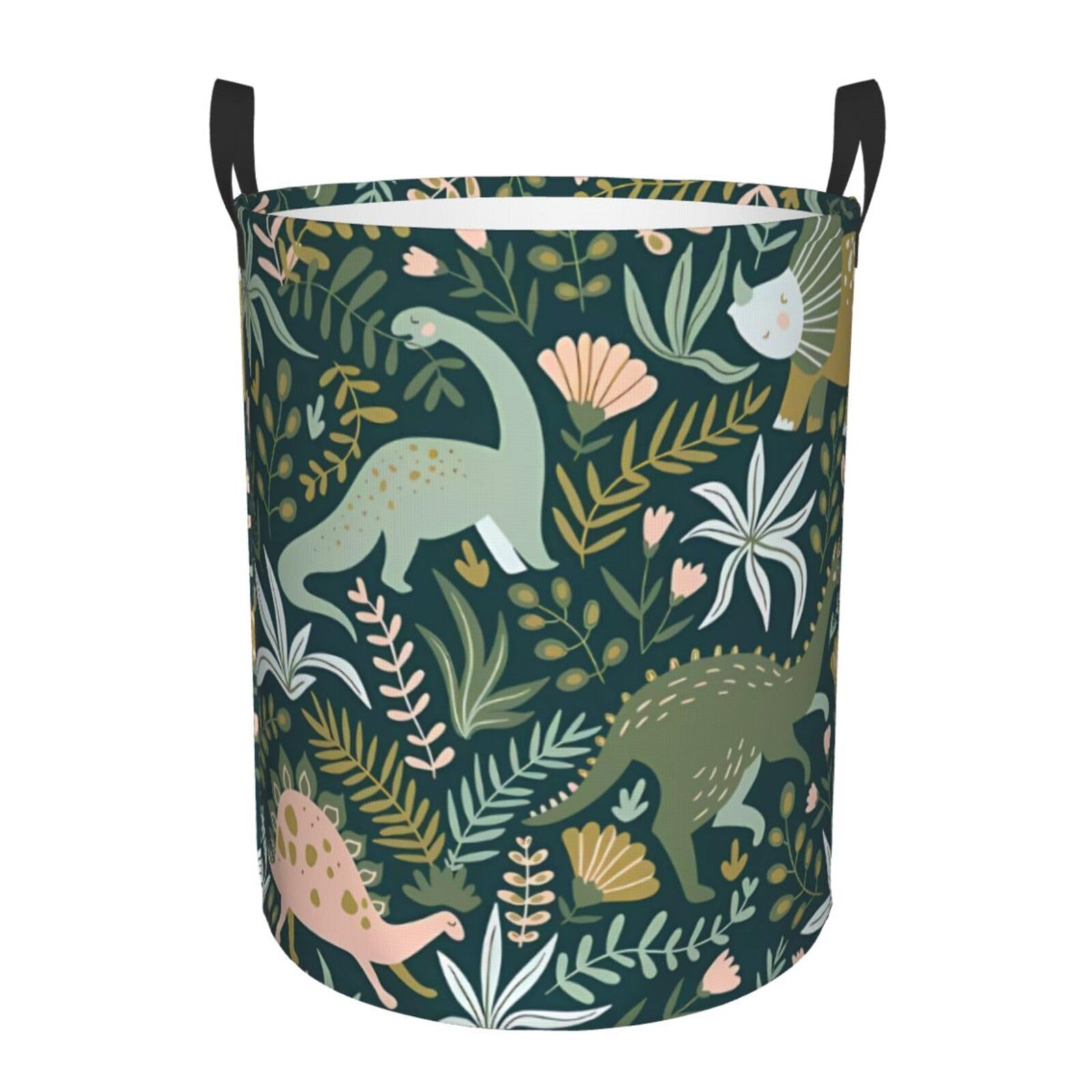 M Collapsible Cute Dinosaur Print Circular Hamper Round