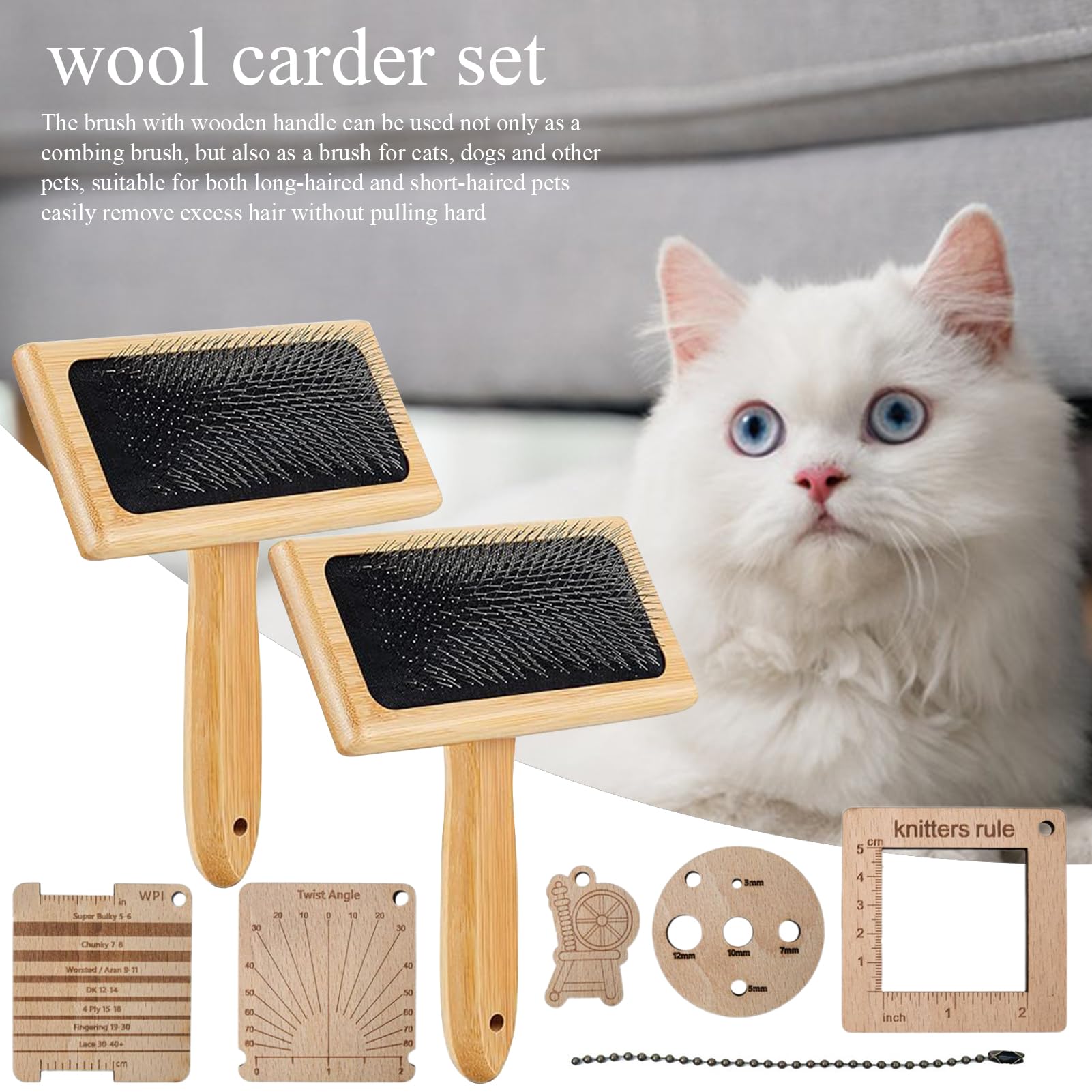 Brochas de cardado para lana – Juego de peine de mezcla de lana con mango de madera, ideal para lana, manualidades, alfombras de fieltro, cepillo de pelo de animales, procesamiento