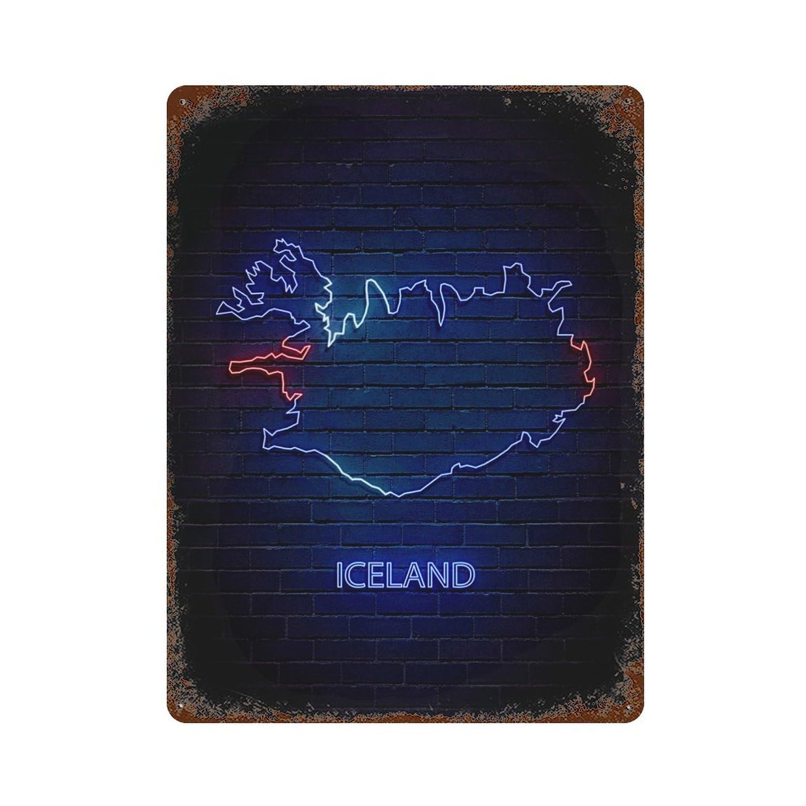 Iceland Weathered Tin Sign 15.7"x11.8", Ideal for Shed, Workshop And Garage Wall Decor