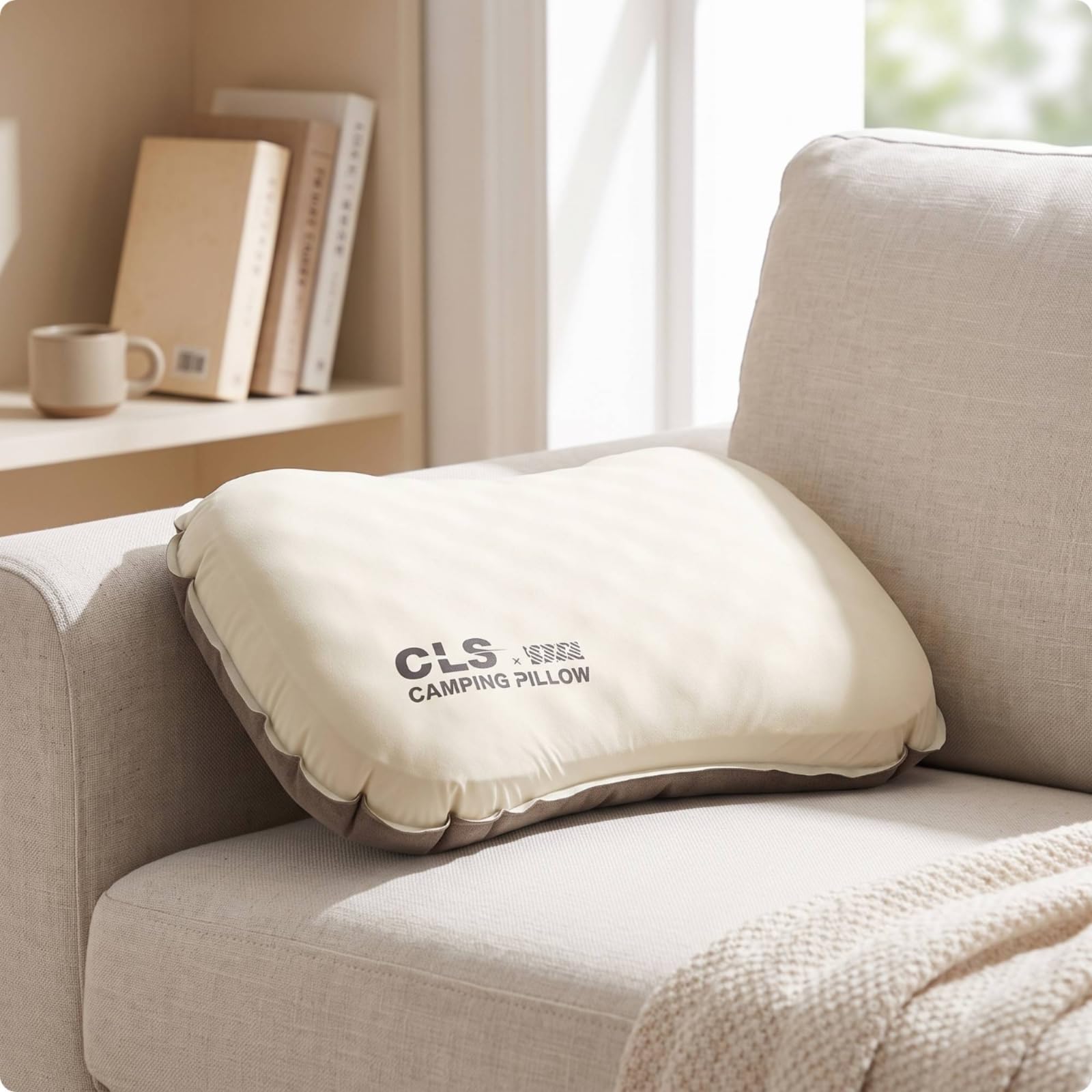 Qianly Almohada Inflable Camping Portátil Almohada Viaje Inflable Ligera para Campistas, Mochileros, Viajes, Oficina, Beige