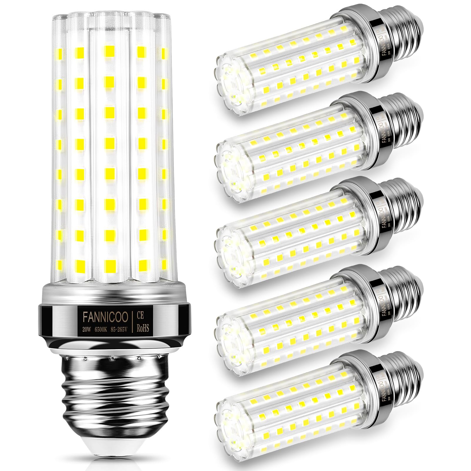 LED Light Bulb 6pcs 150W Equivalent 2500Lumen 6500K Cool Daylight White 20W LED Corn Light Bulb E26/E27 Base Non-Dimmable Ceiling Fan Light Bulbs for Home Garage Kitchen Indoor