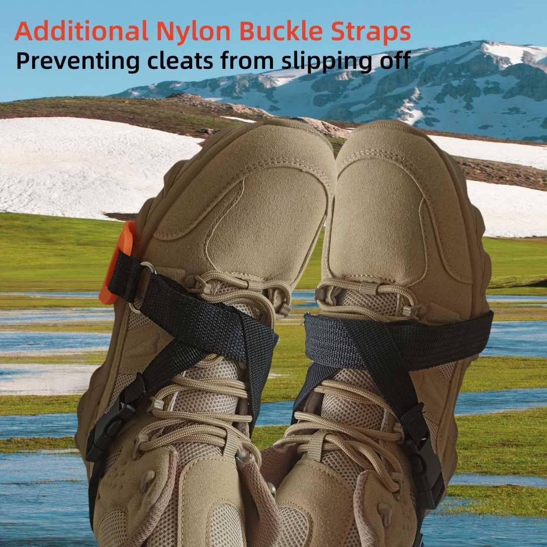 One Fit All Snow Ice Cleats for Women Kids or Men, Quick Slip On Ice Spikes Grippers for Shoes and Boots Sizes 3.5-11, Universal Everyday Use Mid-Sole Design with Add-On Buckle Straps