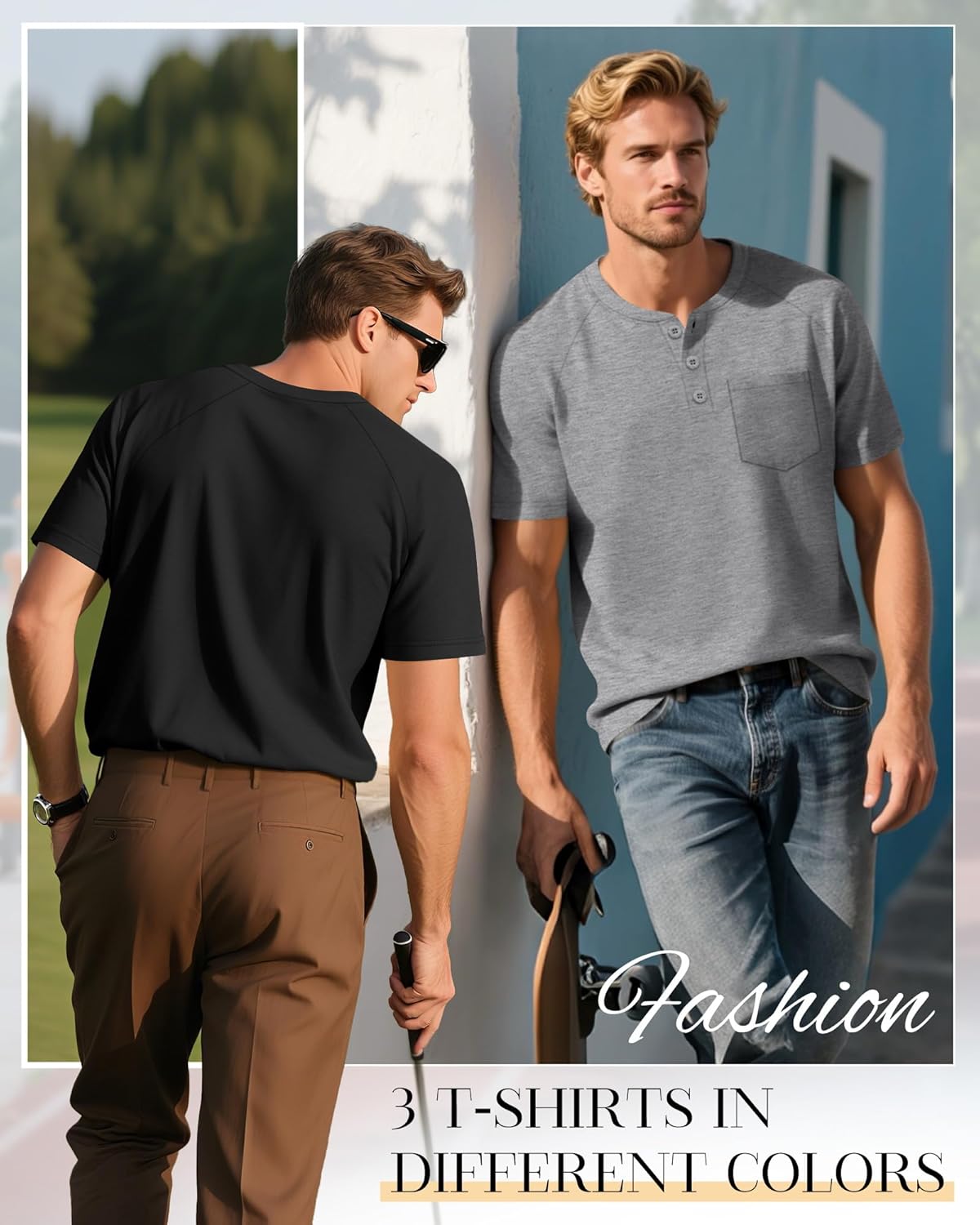 3 Pack Men's Big and Tall Henley T-Shirts, Short Sleeve Raglan Button Pullover Summer Basic Tee Tops with Pocket - Image 2