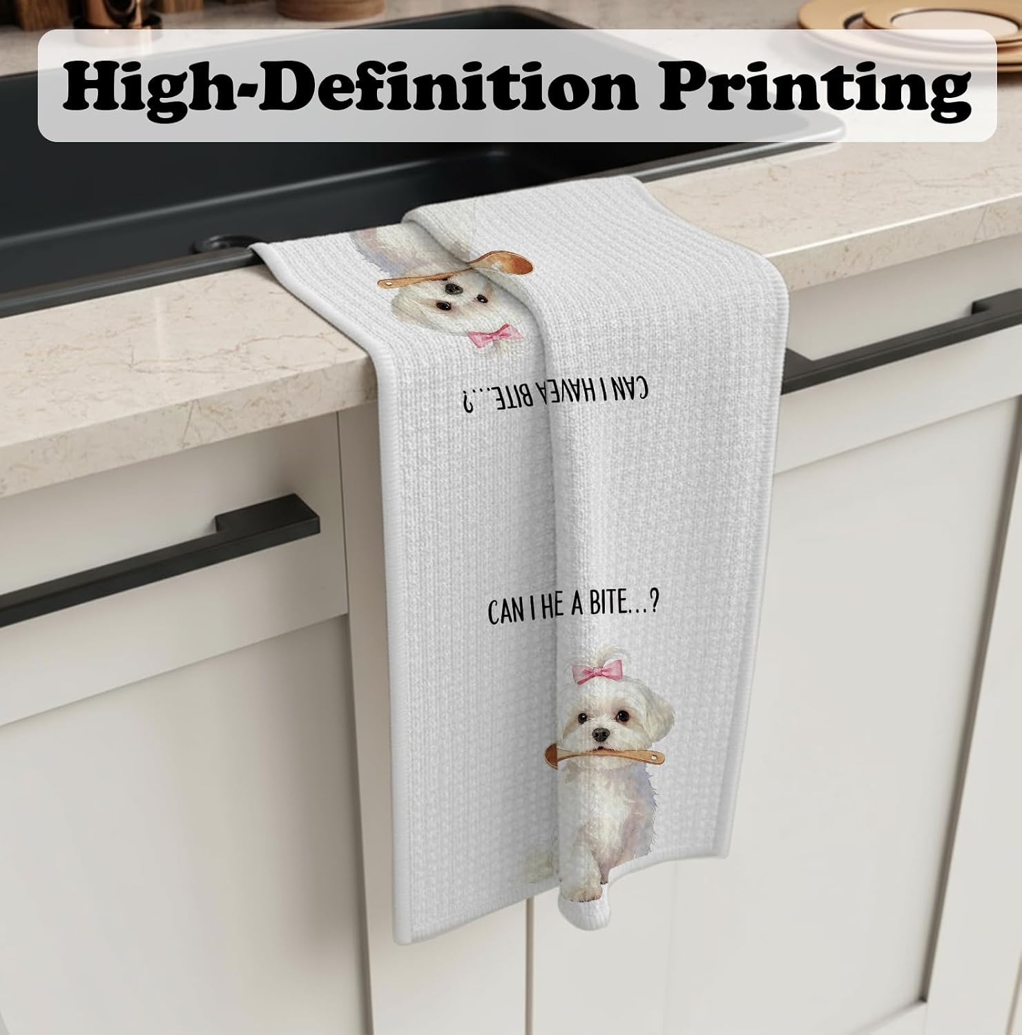 Maltese Dog Kitchen Towel Decorative,Can I Have A Bite Funny Maltese Dog Gifts Dish Towels,Cute Dogs Girls Mom Lover Gifts Hand Towels Drying Cloth for Kitchen Bathroom Decor,16x24 Inch image 3
