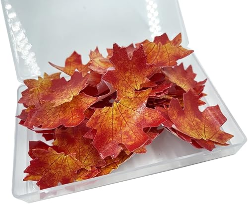 Miniatura 3 de Juego de 75 hojas de otoño comestibles para tartas de hojas doradas, decoración de cupcakes para el día de Acción de Gracias, Navidad (rojo)