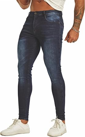 بنطلون جينز رجالي ضيق للغاية ومرن بقصّة Slim Fit ممزق وممزق...