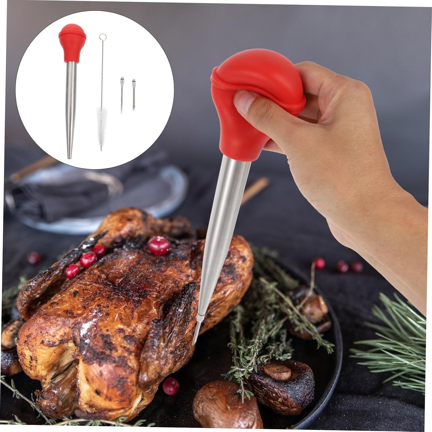 Ciieeo 1set Kitchen Turkey Injector Meat Marinade Injector Drip Oil Seasoning Tube and Cleaning Brush for Barbecue and Flavoring Meat Dishes