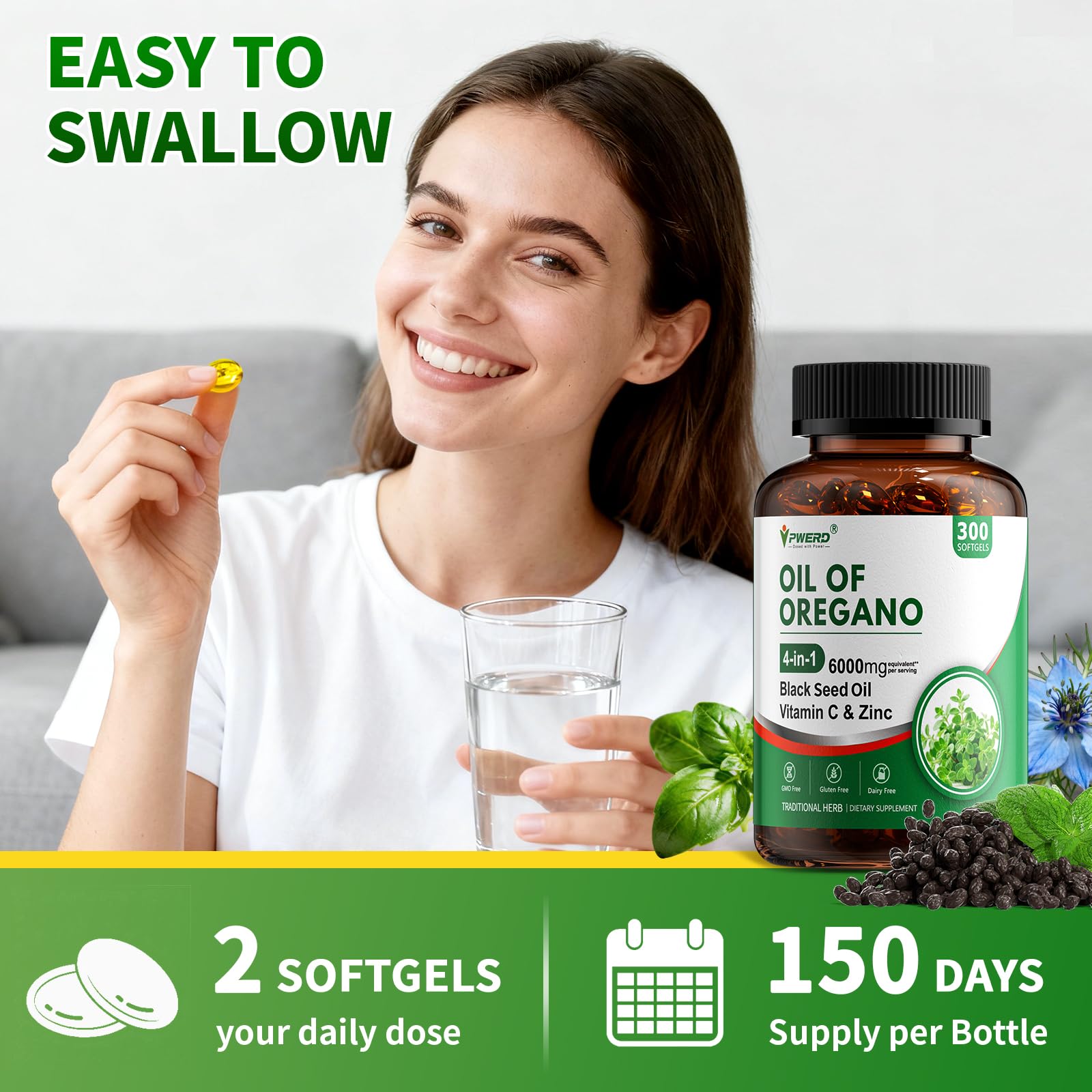 Oil of Oregano with Black Seed Oil Softgels,300 Count,Non-GMO — Amazon image 12