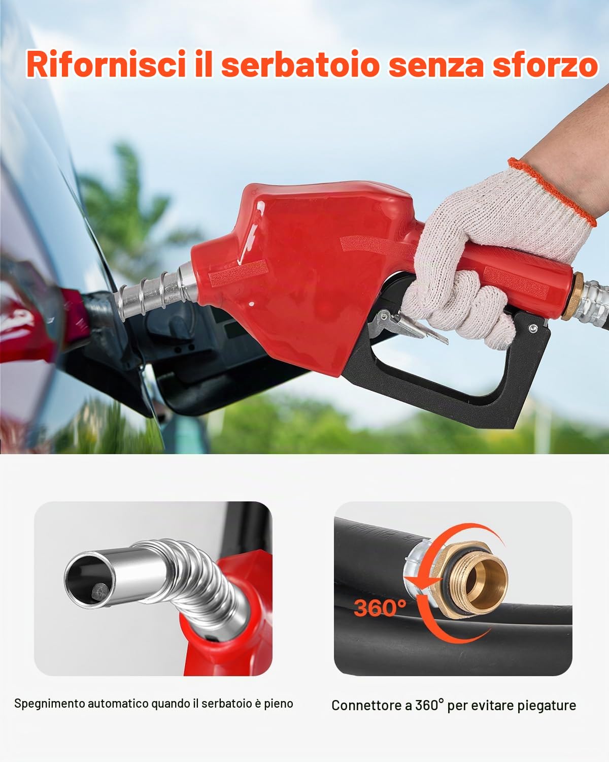 VEVOR Serbatoio Portatile per Diesel Benzina 440 Litri Portata 10 GPM, Serbatoio per Carburante Diesel con Pompa di Trasferimento Elettrica da 12 V, Tubo Flessibile, Trasporto del Carburante, Rosso