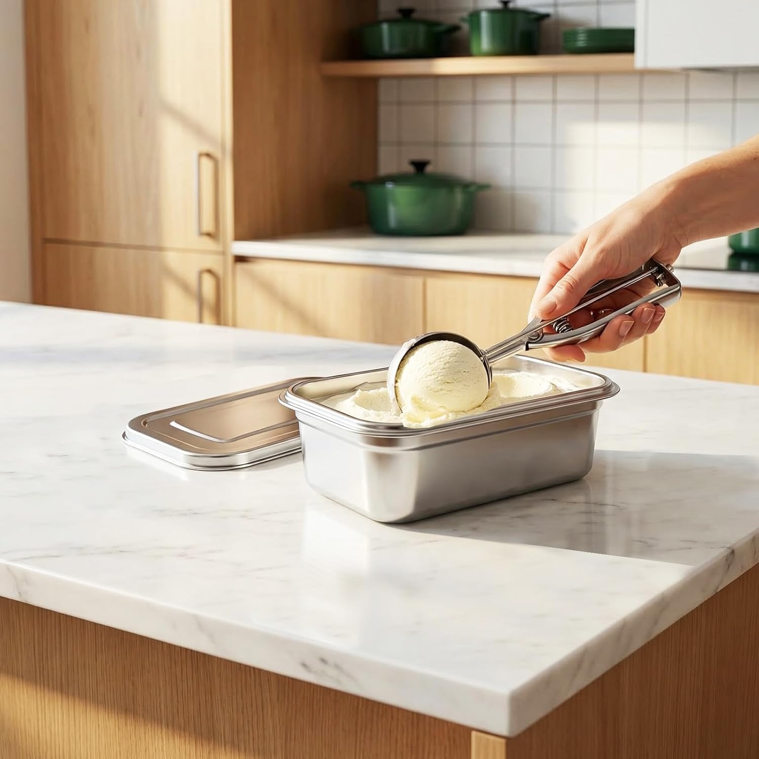 2Pcs Stainless Steel Ice Cream Containers, 40 oz Small Homemade Ice Cream Tubs Freezer Storage with Lids, Reusable Sorbet & Gelato Keeper for Kitchen Use and Dessert Food Preservation