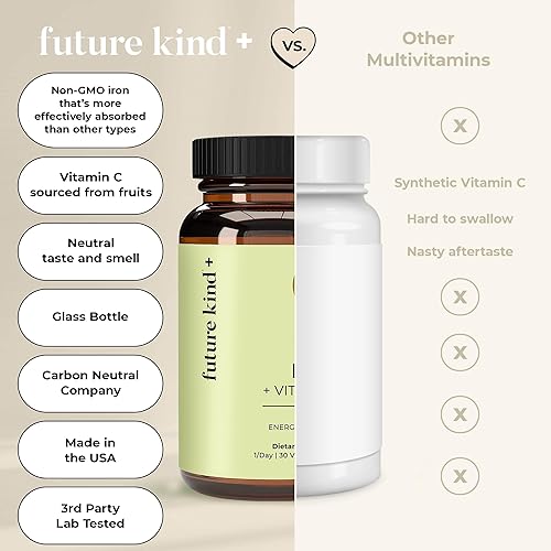 Miniatura 6 de Future Kind Suplemento de hierro vegano para hombres y mujeres con vitamina C para energía, concentración e inmunidad - Suministro para 30 días, una