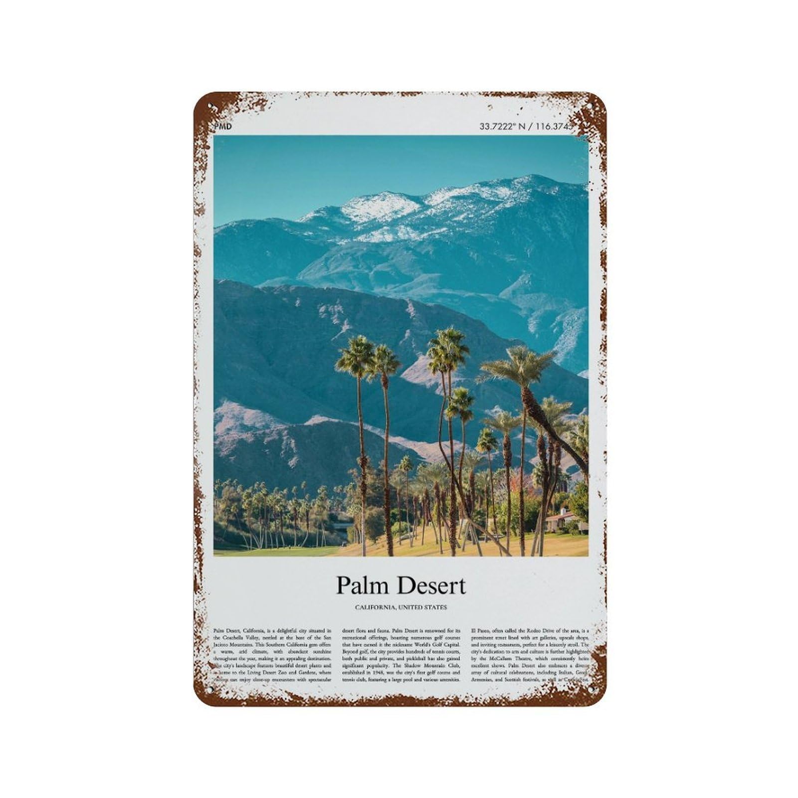 xiaoxiaoshen Palm Desert California, United States, USA City Scenery Wall Decor Art Metal Tin Poster Modern Home Decor Art Home Bar Shop Decorations Vintage Sign 30x20cm