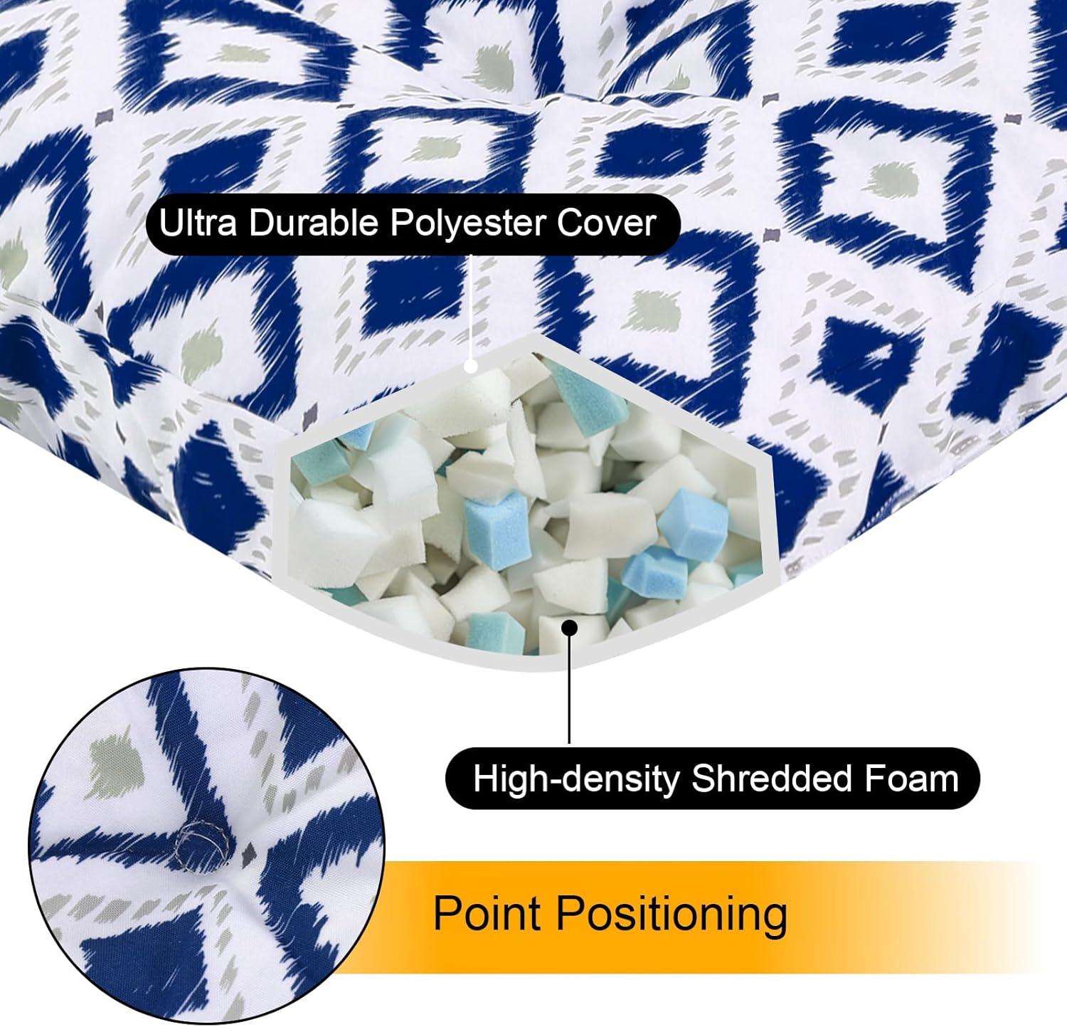 Outdoor Chair Cushions, Outdoor Seat Cushions for Patio Furniture Waterproof with Ties, Replacement Tufted Patio Chair Pads, 19x19x5 inches Set of 4