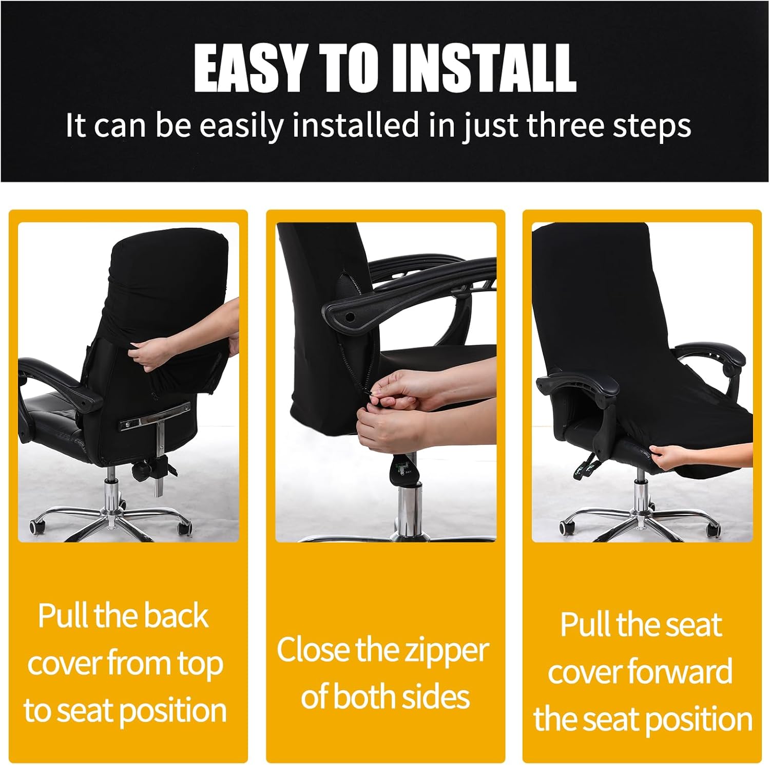 Smiry Stretch Printed Computer Office Chair Cover with Armrest Covers, Soft Fit Universal Removable Washable Desk Rotating Chair Slipcovers, Anti-Dust Spandex Protector with Zipper, Black