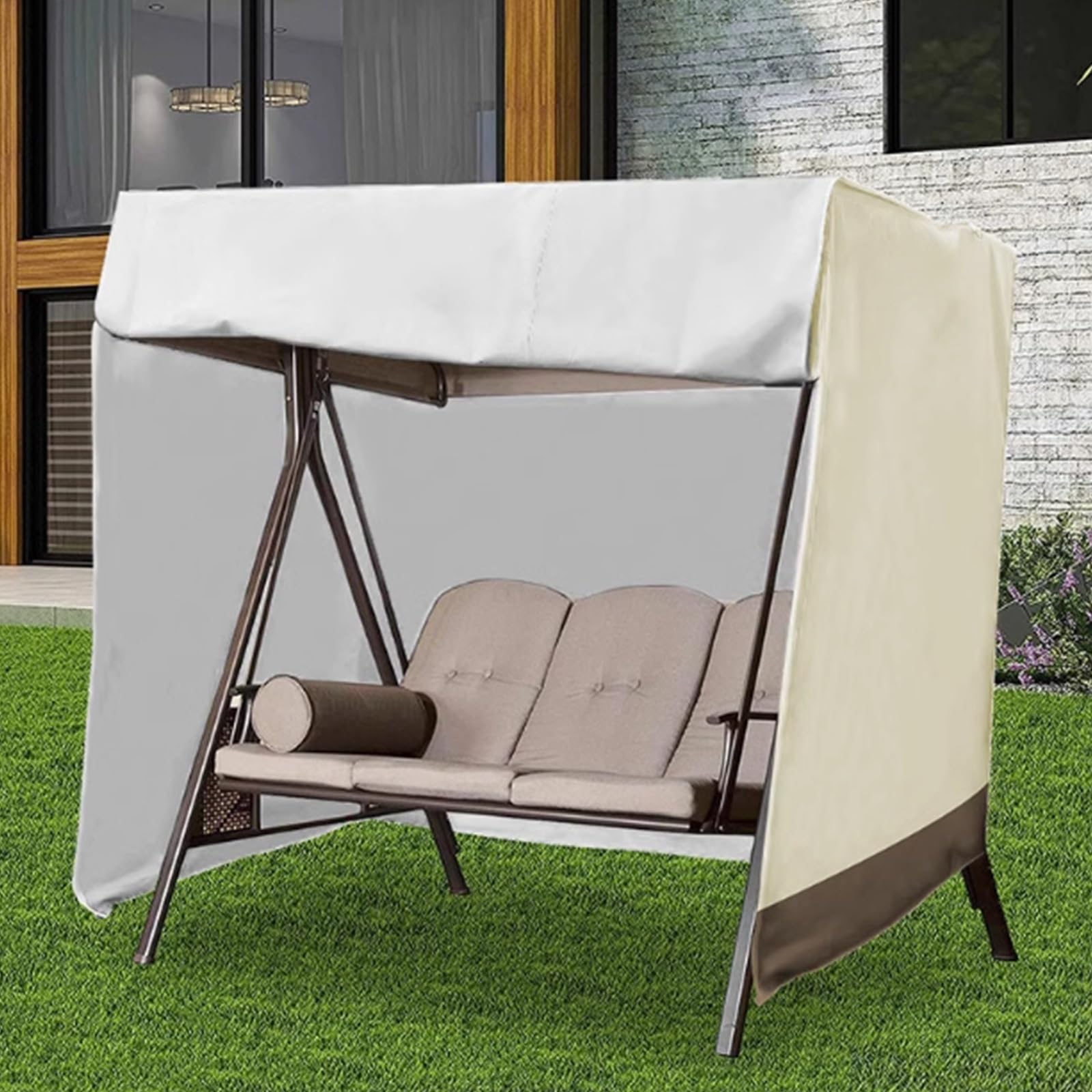 Copertura Dondolo 3 Posti, Copri Dondolo 3 Posti Impermeabile, Tessuto Oxford 210D, coprisedile per Altalena da Esterno, Anti-UV(Beige,220x125x170cm)